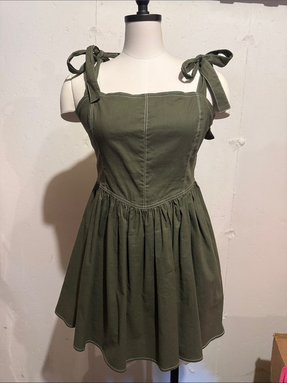 Tie-Shoulder Olive Green Sundress